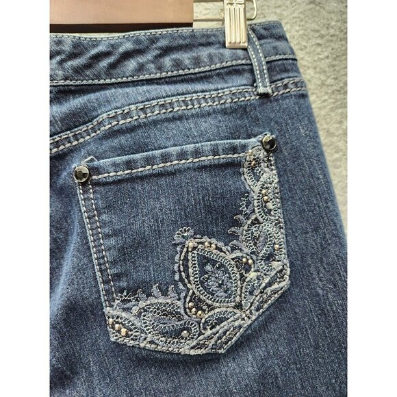 Nine West Straight Leg Jeans 10/30 Dark Wash Embroidered Back Pockets Womens Den - Picture 3 of 5